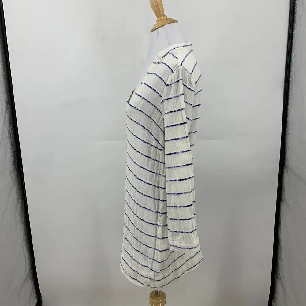 J Crew Striped Tunic Shirt Womens XS Extra Small Low Cut V Neck 3/4 Sleeves Top